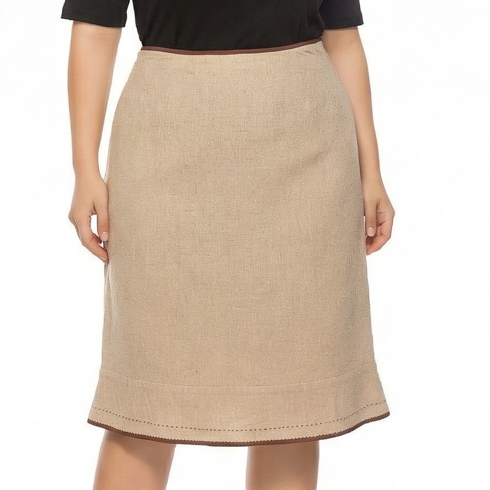 Vintage Nanette Lepore Skirt Women 12 Tan Wool Silk Blend Knee Length brown line
